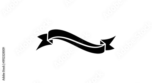 Black ribbon banner with pointed ends on a white background