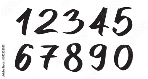 Numbers brush stroke hand drawn, artistic lettering, alphabet font, grunge acrylic typography, education, sketch, vintage type design