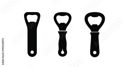 Three black silhouette bottle openers displayed against a stark white background