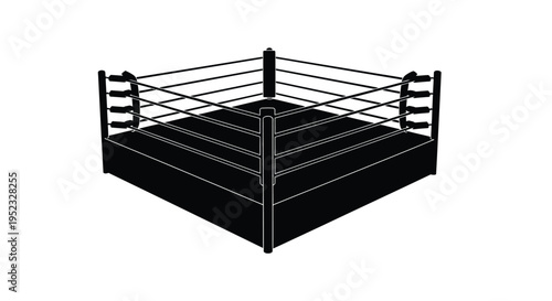 A black and white illustration of a professional wrestling ring