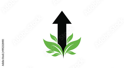 Green leaves surrounding a black upward pointing arrow on white