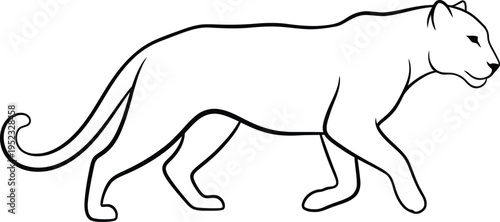 A simple line drawing of a panther walking to the right on a white background with minimal details and shading