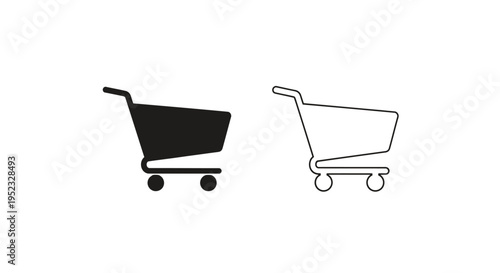 Two shopping cart icons one filled and one outlined against a white background