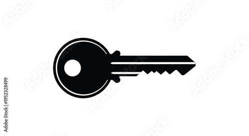Simple black silhouette of a classic metal key on a white background