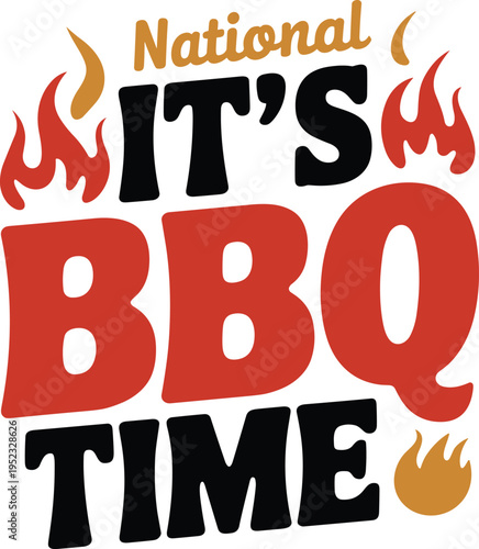 National its b q time typography with red and black lettering and flame