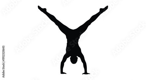 Silhouette of a person performing a handstand against a white background