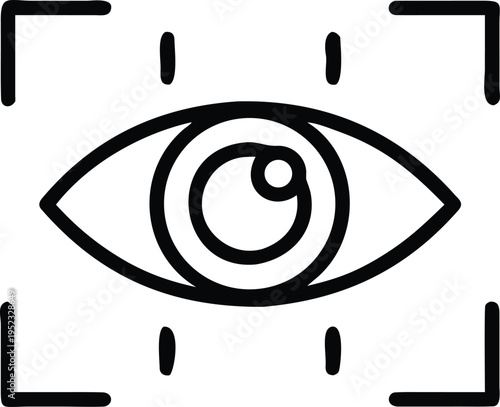 Computer Vision Line Icon, AI Eye with Grid, Image Recognition and Visual Data Processing Artificial Intelligence Outline Vector