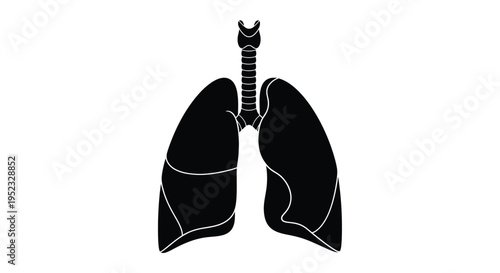 Stylized black silhouette of human lungs with trachea and bronchi