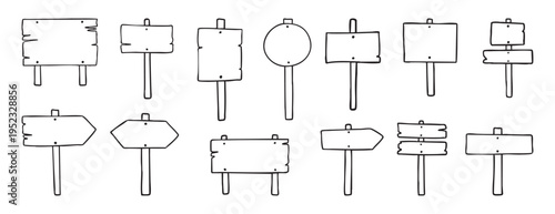Road direction sign doodle set wooden signboard travel 