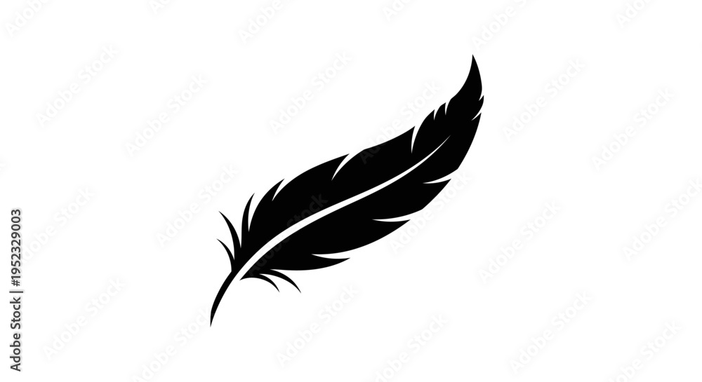 Obraz premium Black feather silhouette against a white background.
