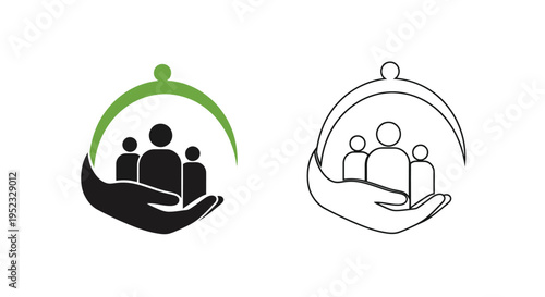 Family protection concept a hand cradling figures under a sheltering dome