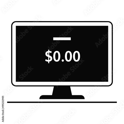 A computer monitor displaying a balance of zero dollars
