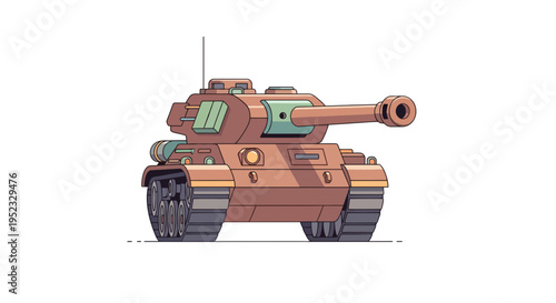 Vector illustration of a brown tank with a long barrel and a green and tan color scheme