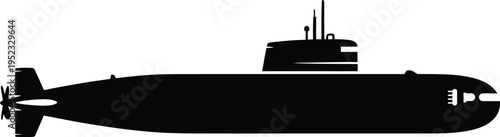 A black silhouette of a submarine on a white background