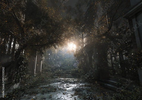 Wallpaper Mural An overgrown, ethereal passageway with sunlit entrance, framed by decayed columns and vegetation Torontodigital.ca