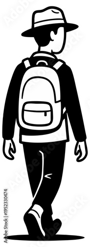 Minimalist Back View of a Male Traveler Carrying a Backpack