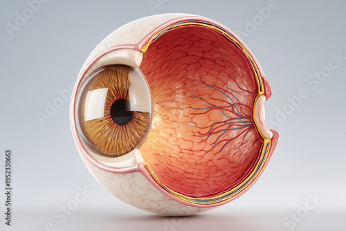 Human Eye Anatomy Cross Section Showing Detailed Structure in Realistic Medical Illustration Isolated