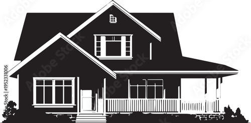 Silhouette of a suburban house with a porch and large windows