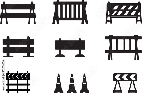 Collection of various road barrier and safety cone icons