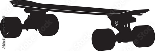 Black silhouette of a longboard skateboard on a white background