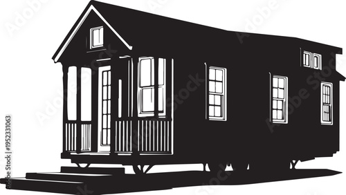Silhouette of a small mobile home or tiny house on wheels