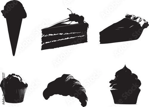 Collection of sweet dessert silhouettes on a white backdrop