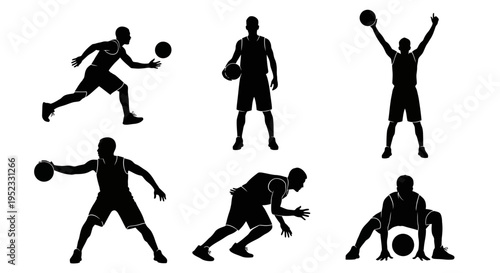 Basketball Player Silhouettes - Dynamic Poses Collection