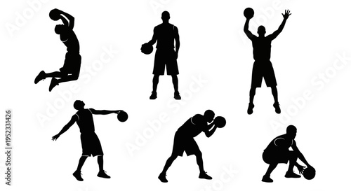 Basketball Player Silhouettes: Action Poses Collection