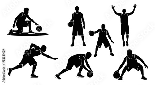 Basketball Player Silhouettes: Action Poses Collection