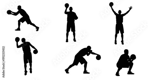 Basketball Player Silhouettes: Action Poses Collection