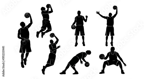 Basketball Player Silhouettes: Action Poses Collection