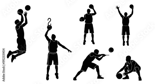 Basketball Player Silhouettes: Action Poses Collection