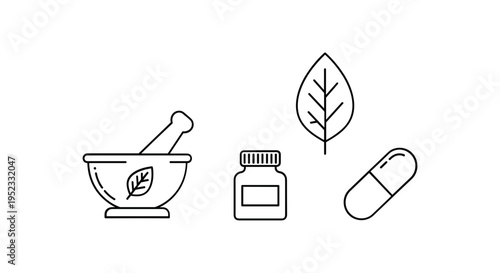 Mortar and Pestle with Herbal Medicine.