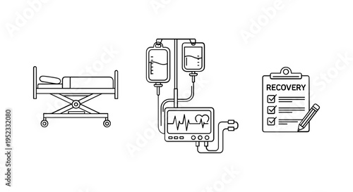 Medical Equipment Hospital Bed IV Fluids Recovery.