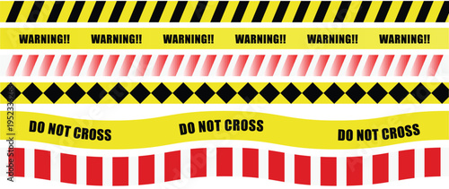 Hazardous warning tape sets must be careful for construction and crime. warning tape red white and yellow black. eps10.