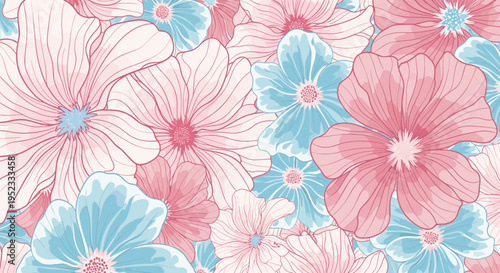 Soft pastel floral pattern with pink and blue flowers elegant seamless background