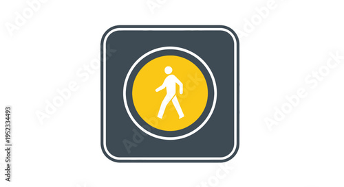 A pedestrian symbol with a figure walking, enclosed in a rounded, square sign