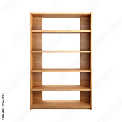 Modern wooden bookshelf isolated on transparent background, bookshelf png, wooden shelf 