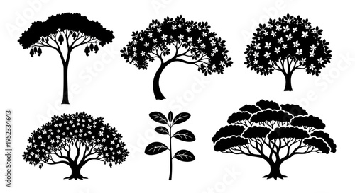 Black Silhouette Trees Collection Vector Art