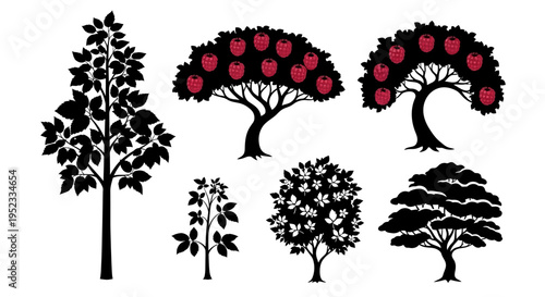 Black Silhouette Trees Collection Vector Graphic