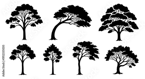 Collection of Diverse Tree Silhouettes Vector Art