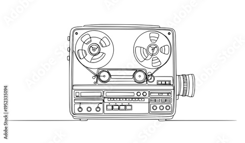 A vector graphic illustration of a vintage tape recorder in a minimalist line art style