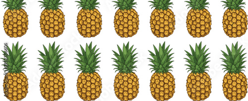 Seamless pineapple pattern illustration, tropical fruit background, repeating design, summer vibe, exotic food concept, fresh organic healthy nutrition wallpaper