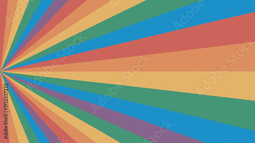 A vibrant and colorful abstract background with rainbow rays emanating from the center