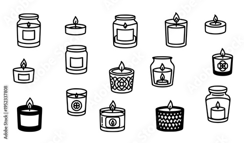 Relaxation candle icons spa wellness candle symbol collection modern outline vector set