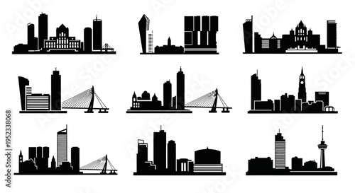 City Skylines Silhouettes Collection: Diverse Urban Landscapes