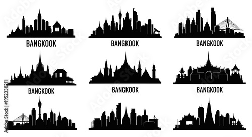 Bangkok Skyline Silhouettes: Iconic Landmarks and Cityscape Collection