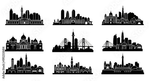 City Skyline Silhouettes: Diverse Architectural Styles Collection
