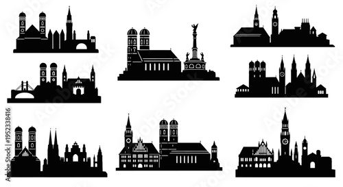 City Skyline Silhouettes: Famous European Landmarks Collection