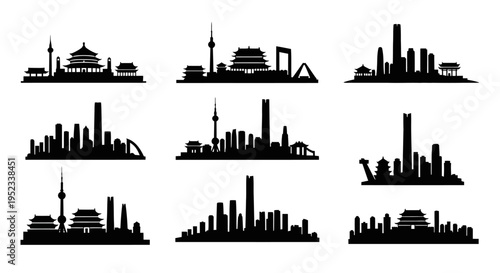 City Skyline Silhouettes: Iconic Landmarks and Modern Architecture Collection